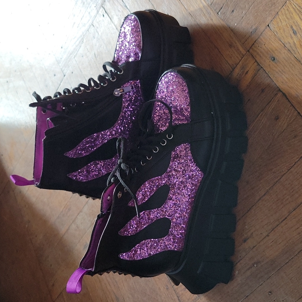 Purple Glitter flame platform boots